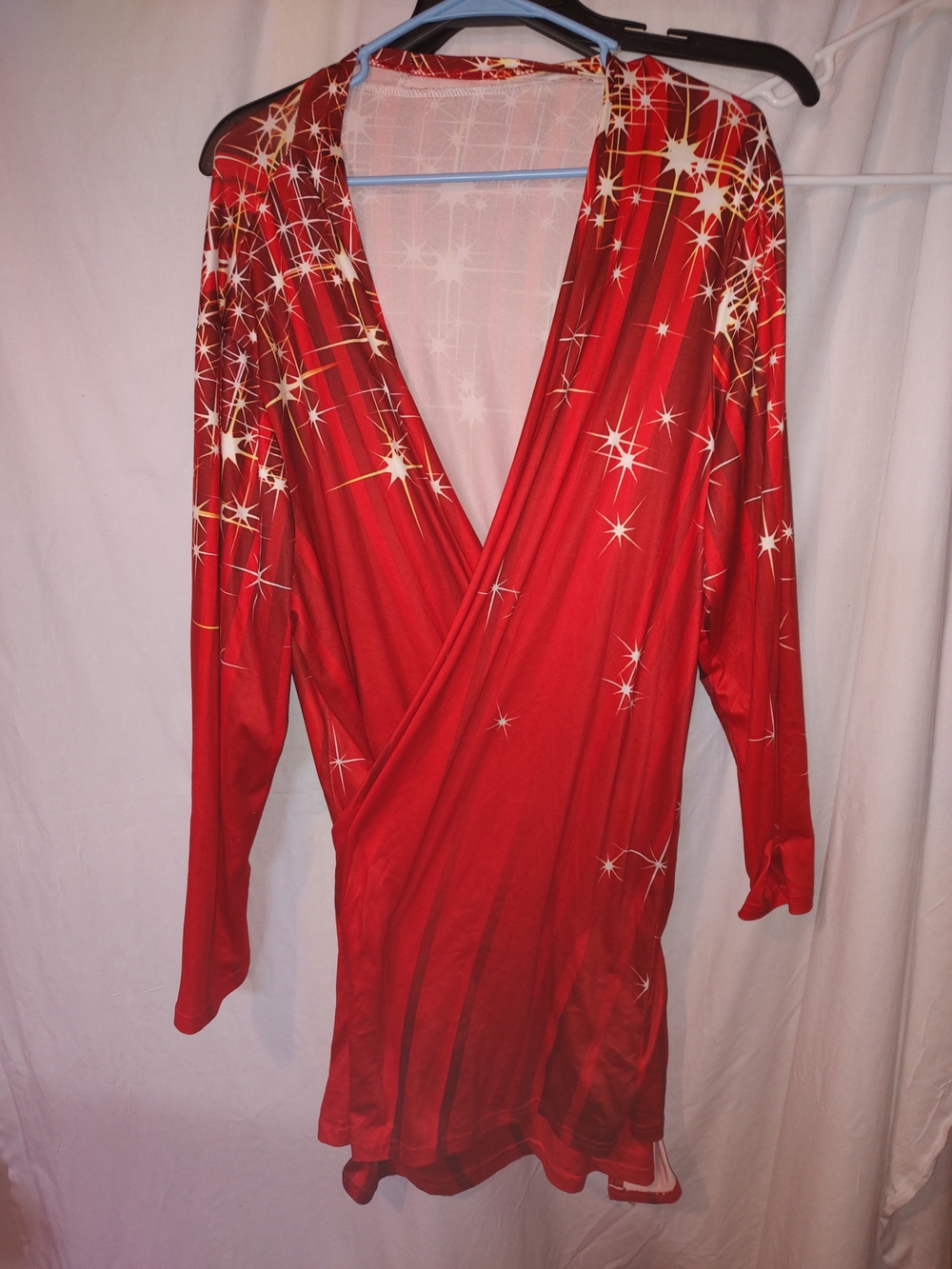 Women's Red Star-Print Satin Wrap Nightshirt